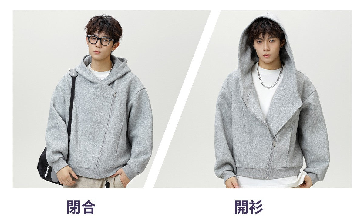 CBCMW3976-8H 斜拉鍊開衫連帽短寬廓形寬鬆外套(2色)