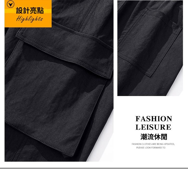 CBABK-T8010-1B 美式戶外工裝褲衝鋒褲鬆緊腰寬鬆闊腿褲休閒褲(5色)