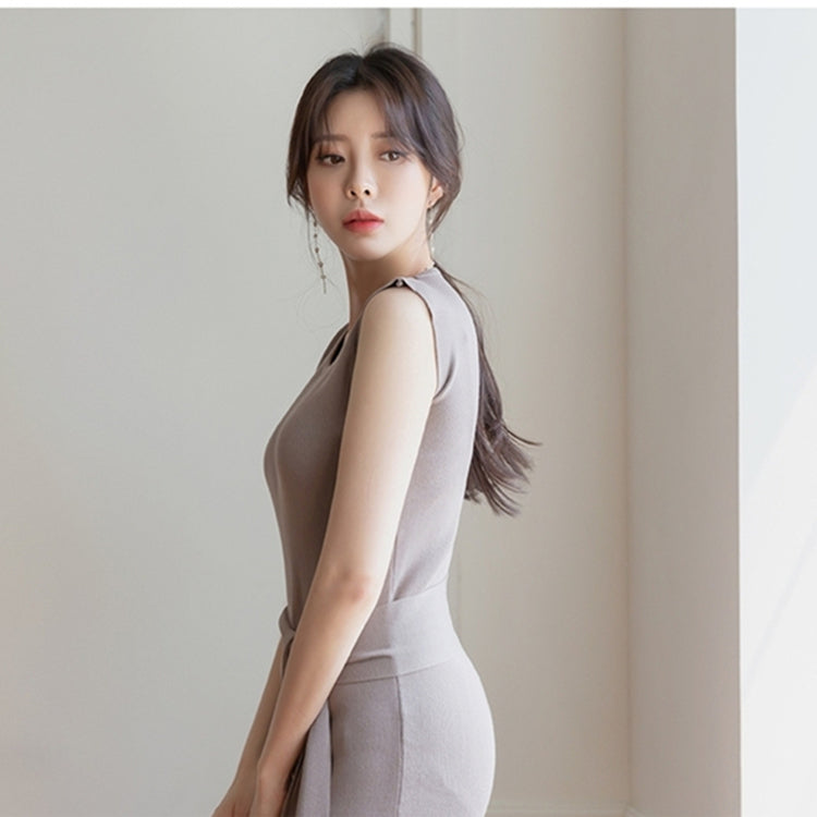 CGB3268-40B 氣質系帶圓領長裙開叉連衣裙(3色)