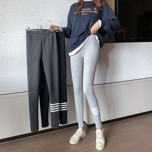CGAA112-60B 秋冬百搭條紋拼色修身顯瘦打底褲（3色.常規.加絨款)