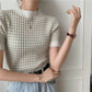 CGE940-88B 撞色波浪條紋冰絲打底衫短袖針織百搭T恤(2色)