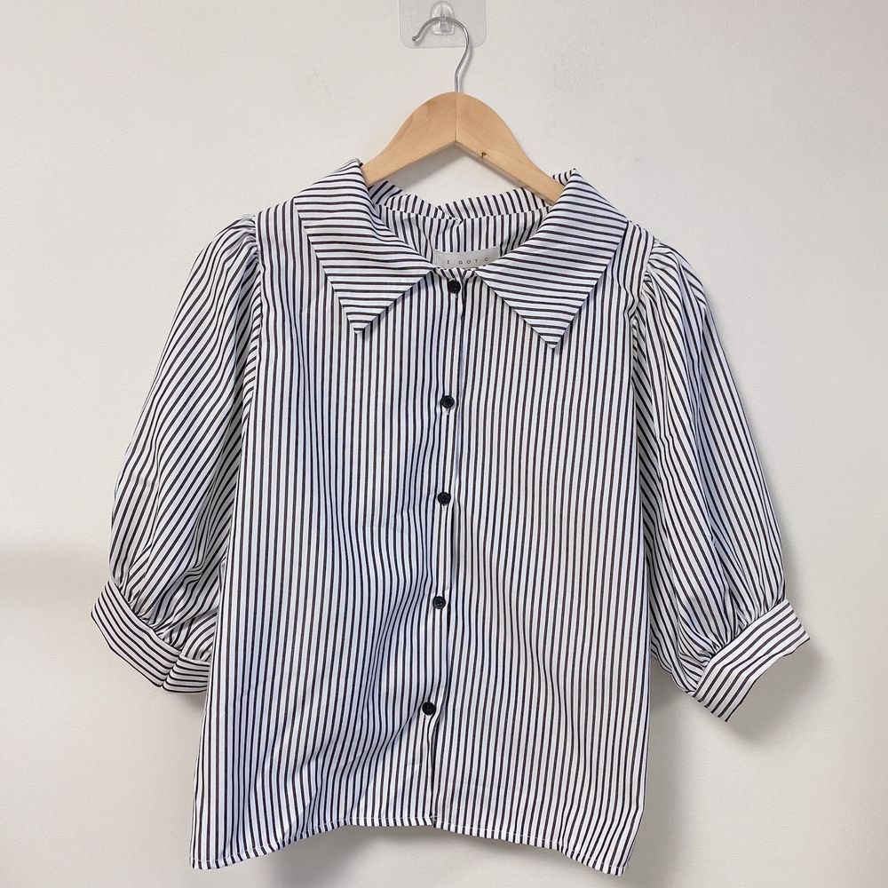 CGE6301-68B 復古五分袖條紋襯衫(2色)