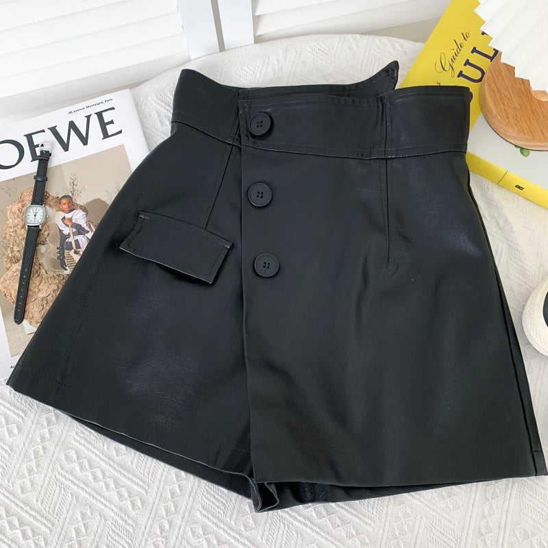 CGS9630-36H 不規則高腰春秋百搭A字包臀皮裙(3色)