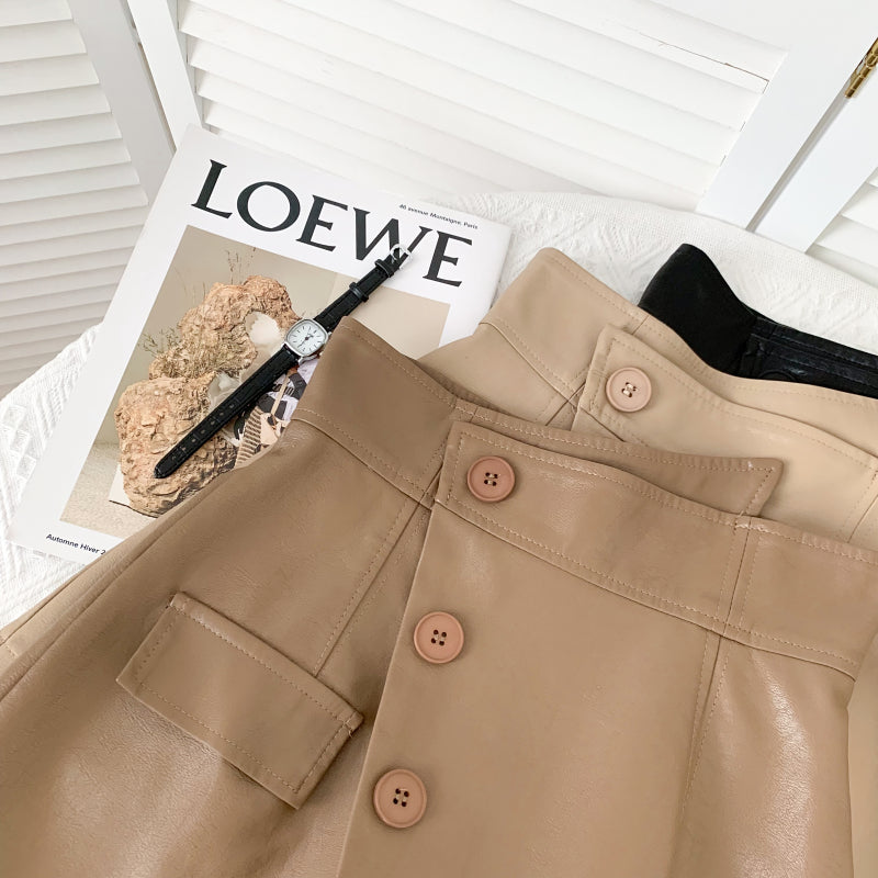 CGS9630-36H 不規則高腰春秋百搭A字包臀皮裙(3色)