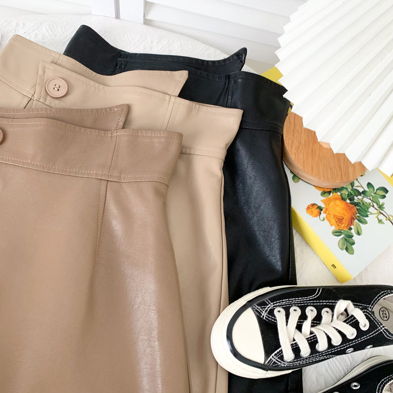 CGS9630-36H 不規則高腰春秋百搭A字包臀皮裙(3色)