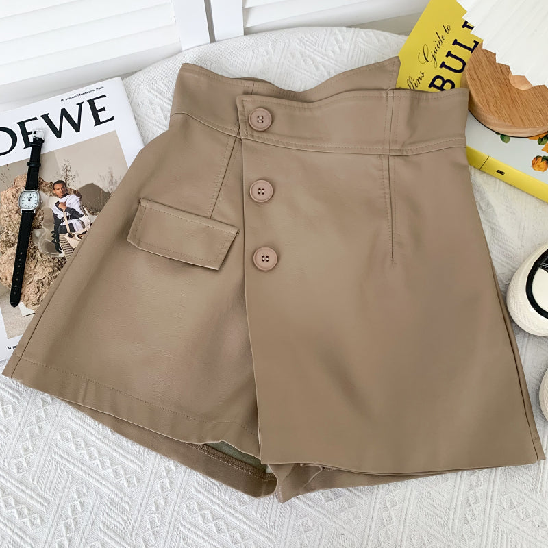 CGS9630-36H 不規則高腰春秋百搭A字包臀皮裙(3色)