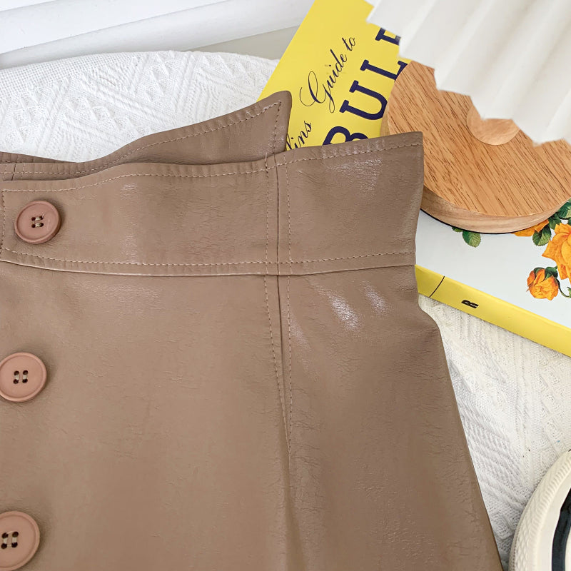 CGS9630-36H 不規則高腰春秋百搭A字包臀皮裙(3色)