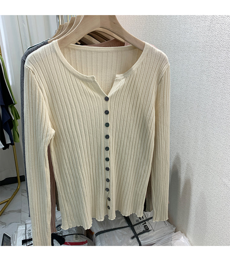 CGDDG-6606-2-42B 冰絲針織V領衫秋冬薄款長袖(8色)