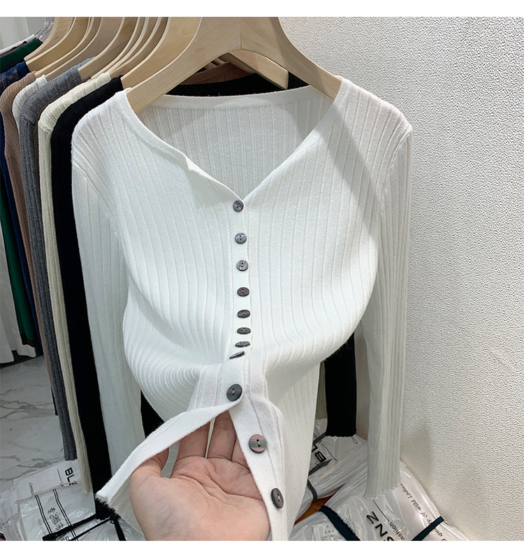 CGDDG-6606-2-42B 冰絲針織V領衫秋冬薄款長袖(8色)