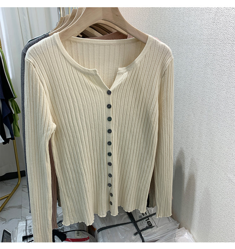 CGDDG-6606-2-42B 冰絲針織V領衫秋冬薄款長袖(8色)