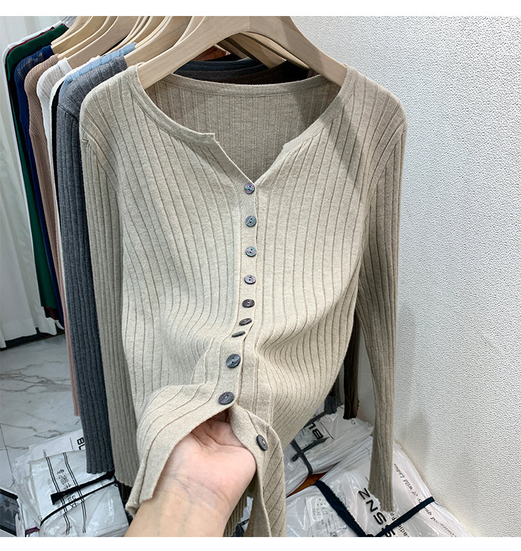 CGDDG-6606-2-42B 冰絲針織V領衫秋冬薄款長袖(8色)