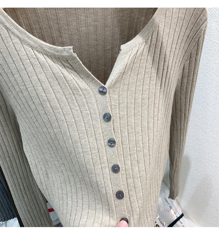 CGDDG-6606-2-42B 冰絲針織V領衫秋冬薄款長袖(8色)