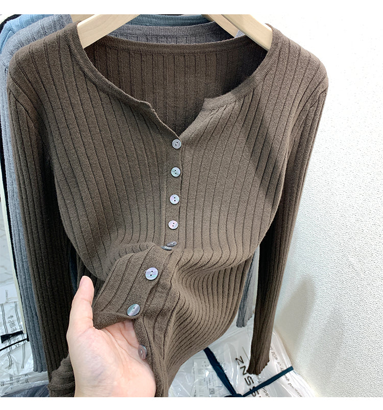 CGDDG-6606-2-42B 冰絲針織V領衫秋冬薄款長袖(8色)