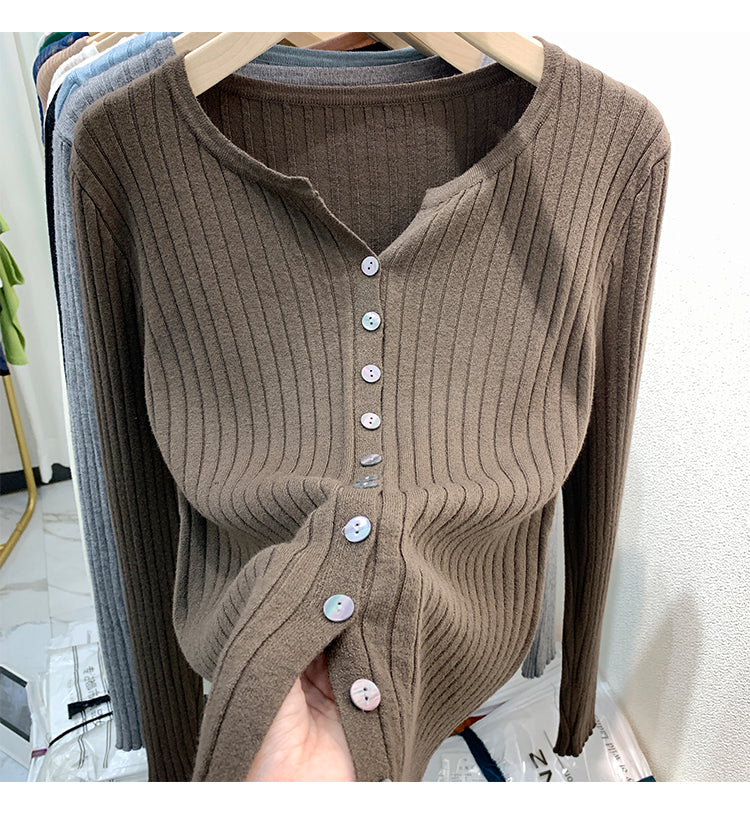 CGDDG-6606-2-42B 冰絲針織V領衫秋冬薄款長袖(8色)