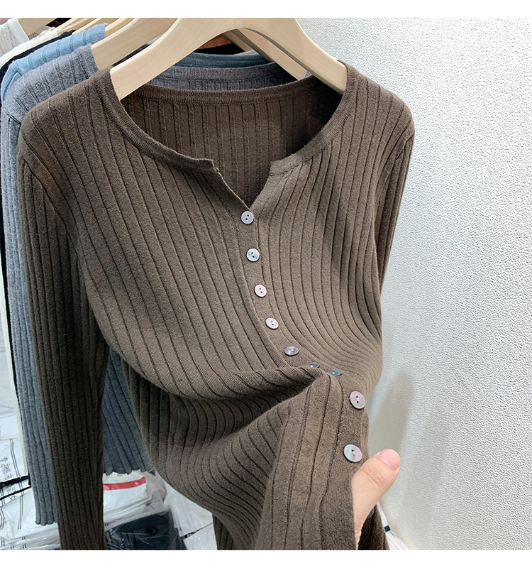 CGDDG-6606-2-42B 冰絲針織V領衫秋冬薄款長袖(8色)