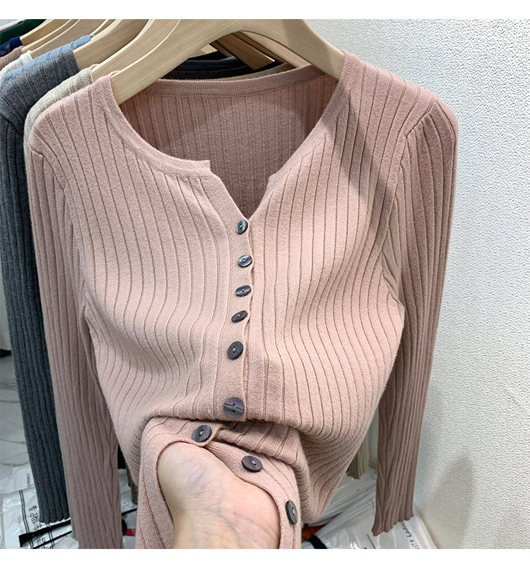 CGDDG-6606-2-42B 冰絲針織V領衫秋冬薄款長袖(8色)