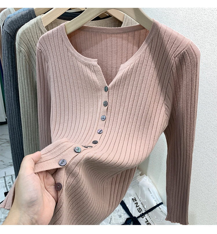 CGDDG-6606-2-42B 冰絲針織V領衫秋冬薄款長袖(8色)