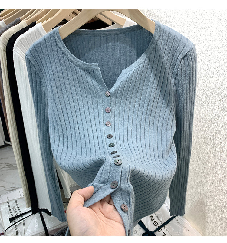 CGDDG-6606-2-42B 冰絲針織V領衫秋冬薄款長袖(8色)