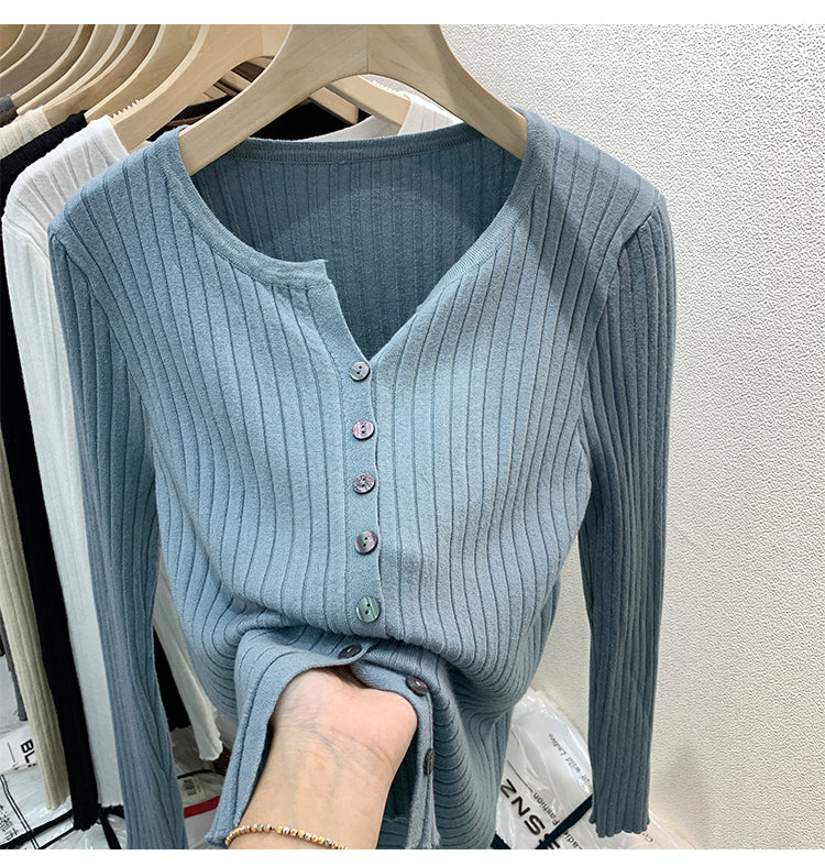 CGDDG-6606-2-42B 冰絲針織V領衫秋冬薄款長袖(8色)