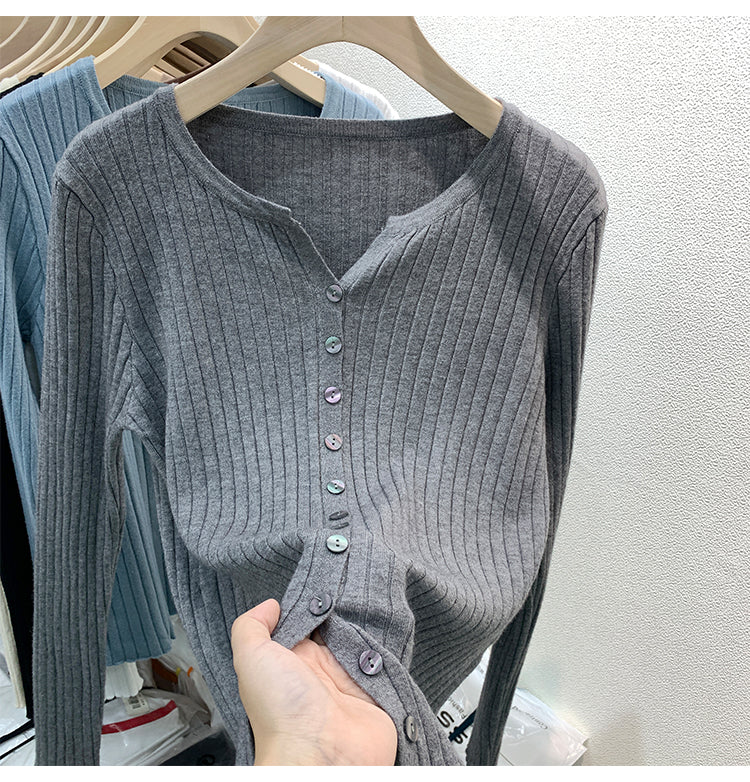 CGDDG-6606-2-42B 冰絲針織V領衫秋冬薄款長袖(8色)