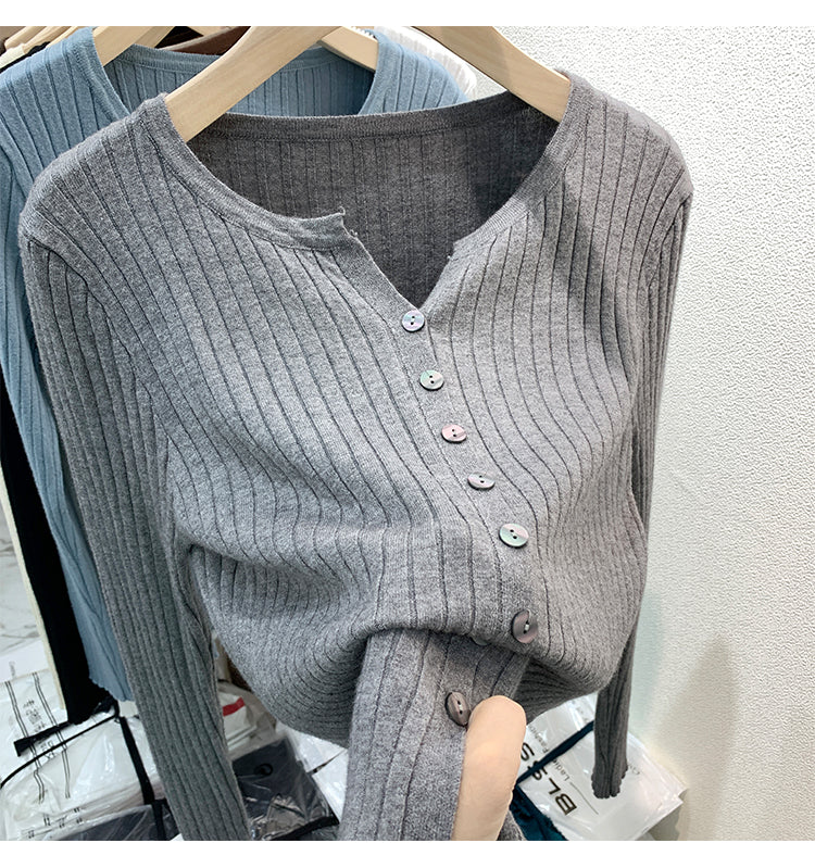 CGDDG-6606-2-42B 冰絲針織V領衫秋冬薄款長袖(8色)