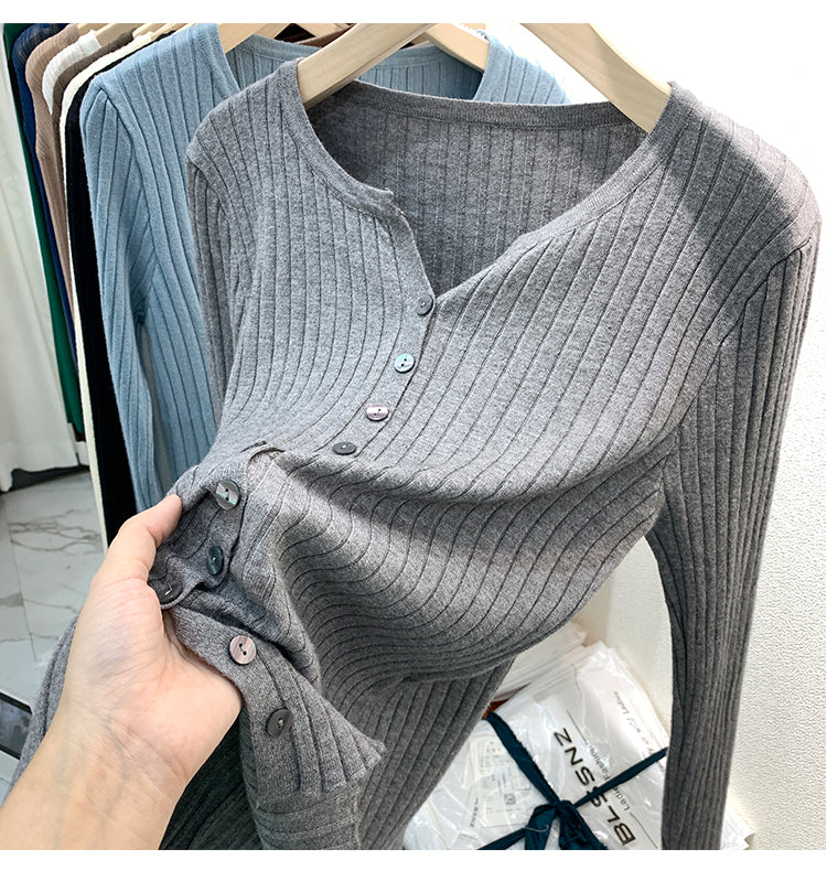 CGDDG-6606-2-42B 冰絲針織V領衫秋冬薄款長袖(8色)