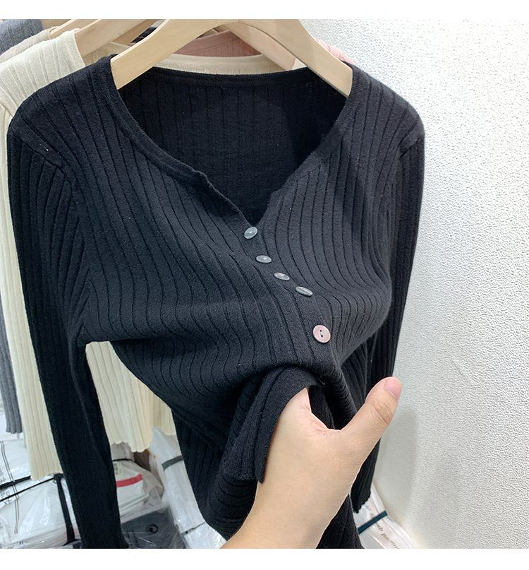 CGDDG-6606-2-42B 冰絲針織V領衫秋冬薄款長袖(8色)