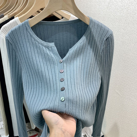 CGDDG-6606-2-42B 冰絲針織V領衫秋冬薄款長袖(8色)