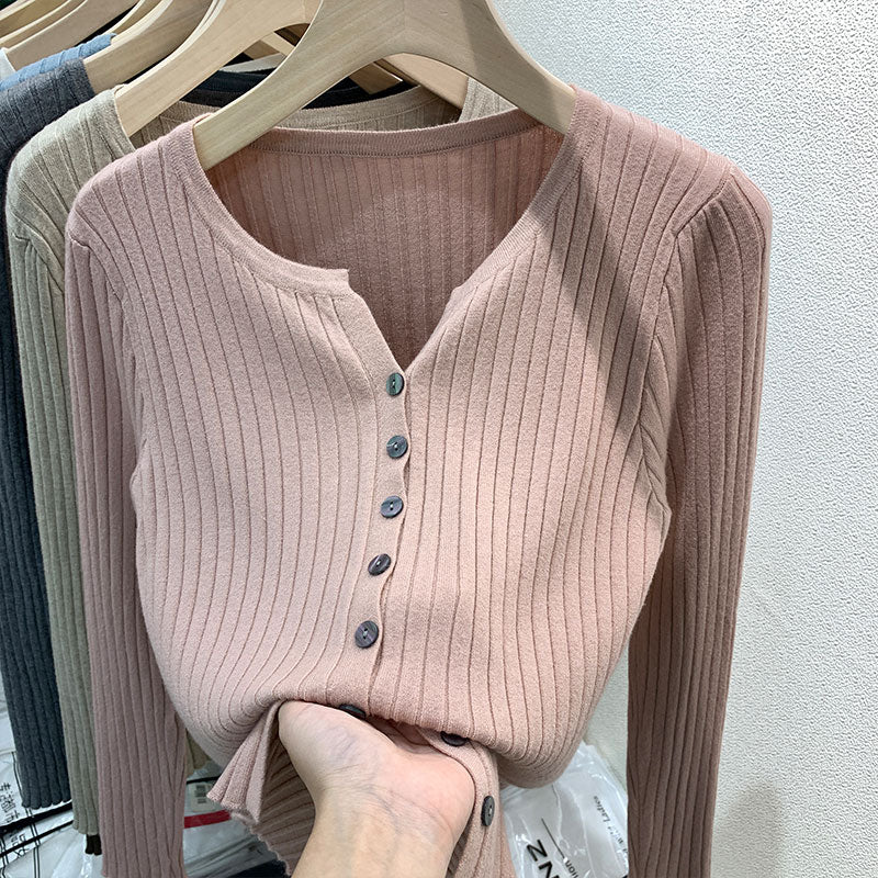 CGDDG-6606-2-42B 冰絲針織V領衫秋冬薄款長袖(8色)