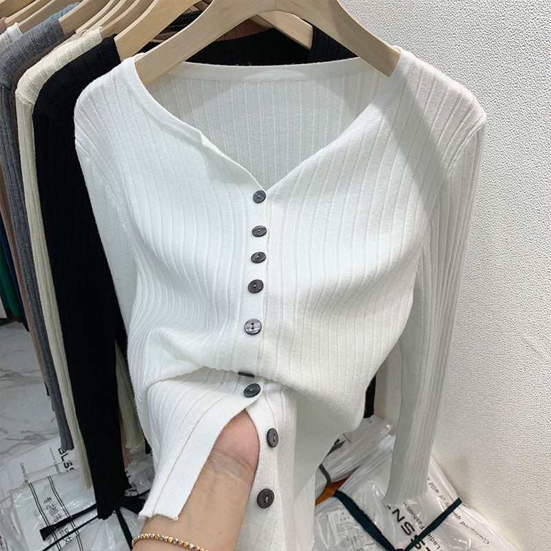 CGDDG-6606-2-42B 冰絲針織V領衫秋冬薄款長袖(8色)