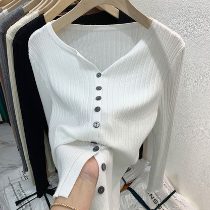 CGDDG-6606-2-42B 冰絲針織V領衫秋冬薄款長袖(8色)