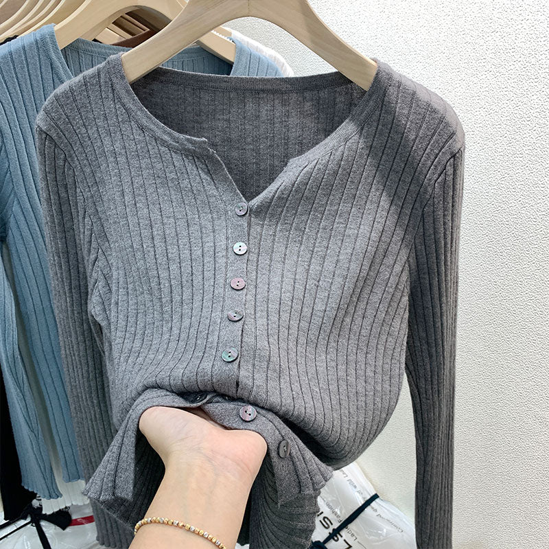 CGDDG-6606-2-42B 冰絲針織V領衫秋冬薄款長袖(8色)