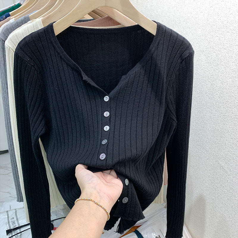 CGDDG-6606-2-42B 冰絲針織V領衫秋冬薄款長袖(8色)