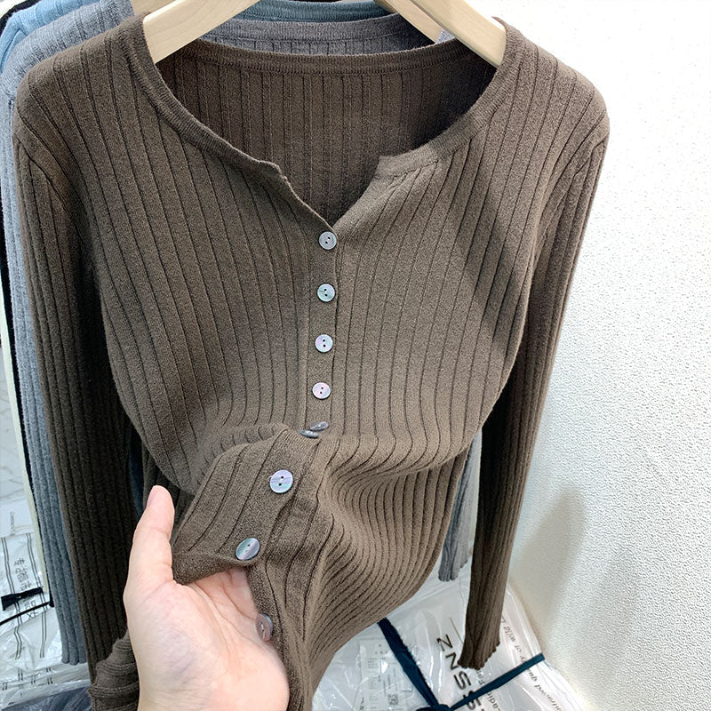 CGDDG-6606-2-42B 冰絲針織V領衫秋冬薄款長袖(8色)