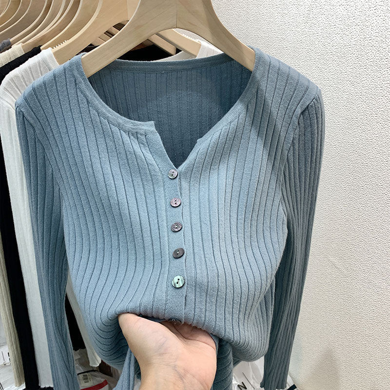 CGDDG-6606-2-42B 冰絲針織V領衫秋冬薄款長袖(8色)