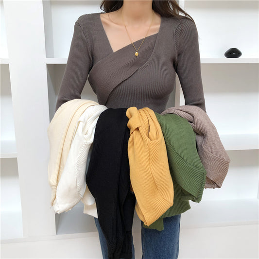 📺︎︎ CGD141-88B 秋冬不規則修身長袖內搭打底針織衫(7色)