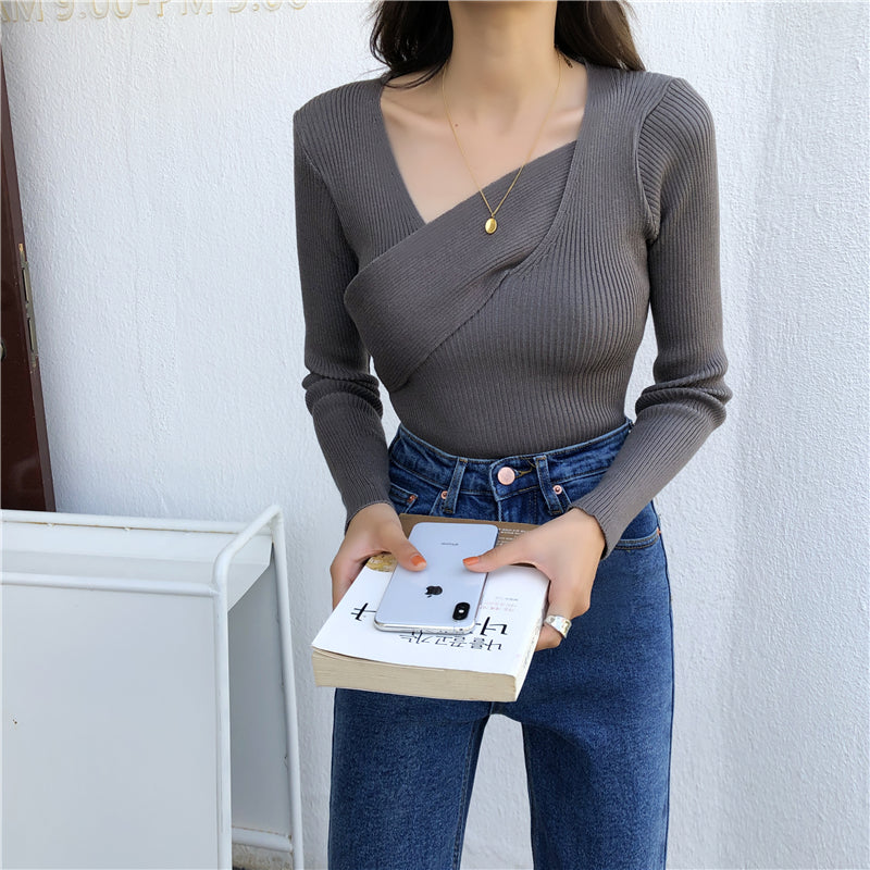 📺︎︎ CGD141-88B 秋冬不規則修身長袖內搭打底針織衫(7色)