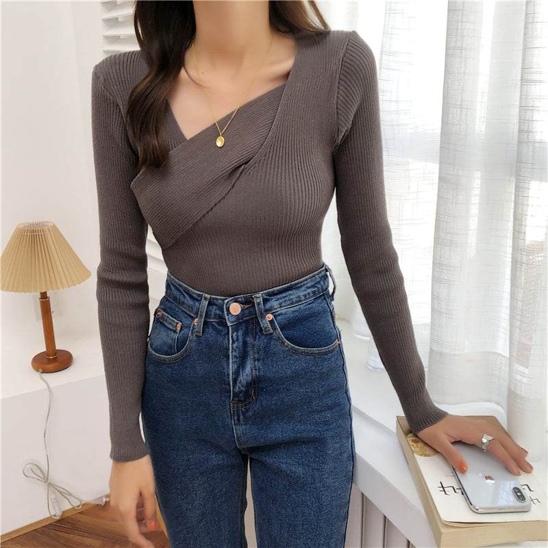 📺︎︎ CGD141-88B 秋冬不規則修身長袖內搭打底針織衫(7色)