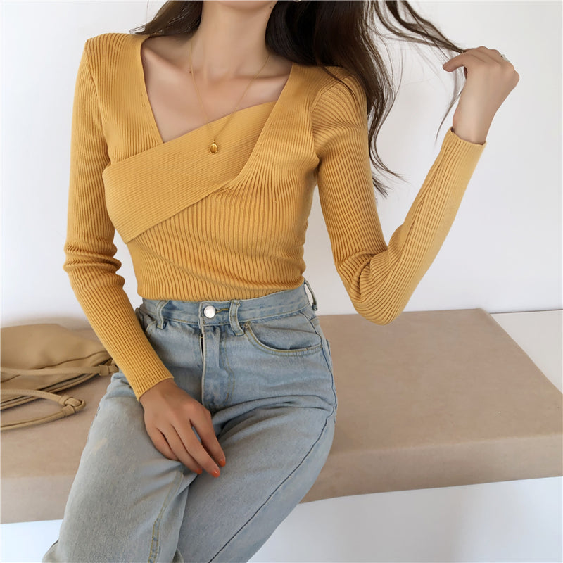 📺︎︎ CGD141-88B 秋冬不規則修身長袖內搭打底針織衫(7色)