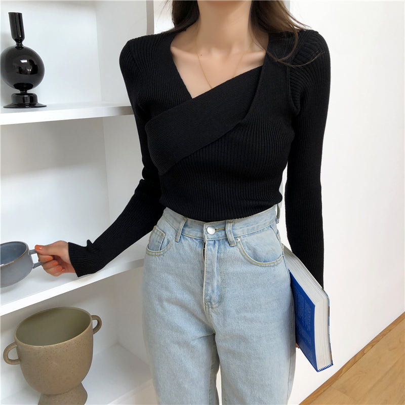 📺︎︎ CGD141-88B 秋冬不規則修身長袖內搭打底針織衫(7色)