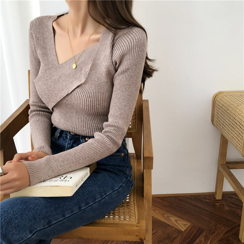 📺︎︎ CGD141-88B 秋冬不規則修身長袖內搭打底針織衫(7色)