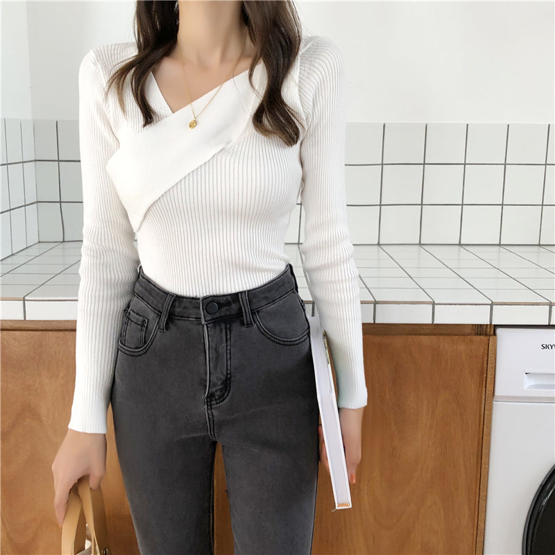 📺︎︎ CGD141-88B 秋冬不規則修身長袖內搭打底針織衫(7色)