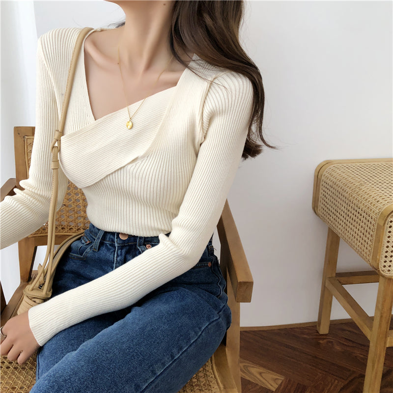 📺︎︎ CGD141-88B 秋冬不規則修身長袖內搭打底針織衫(7色)