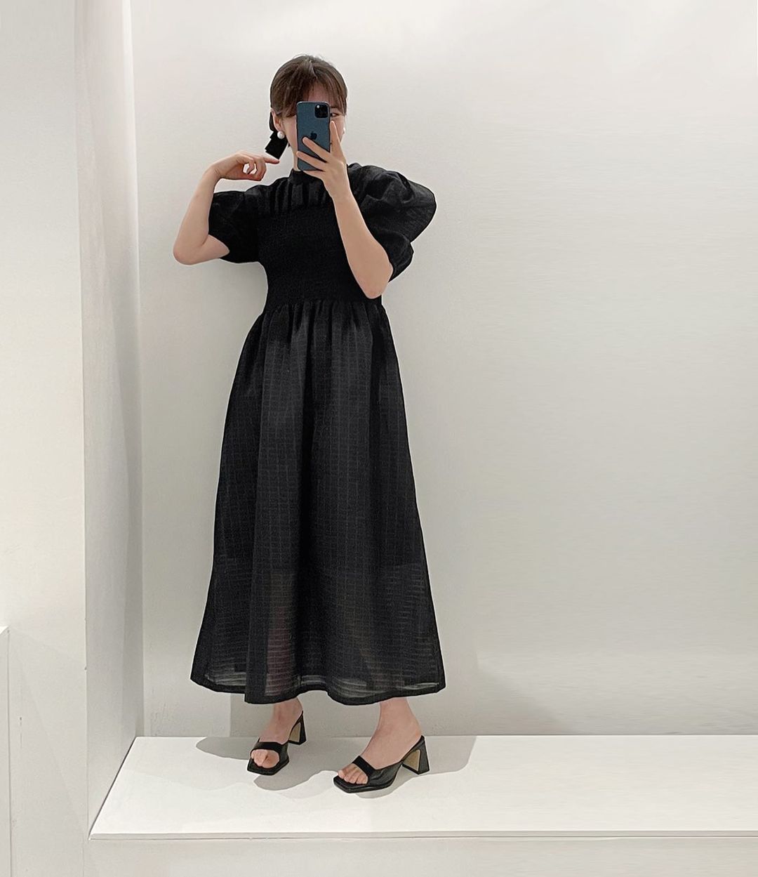 CGB2346-16B 褶皺感泡泡袖連衣裙(2色)