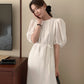 CGB1189-57B 復古泡泡袖鏤空設計系帶連衣裙(4色)