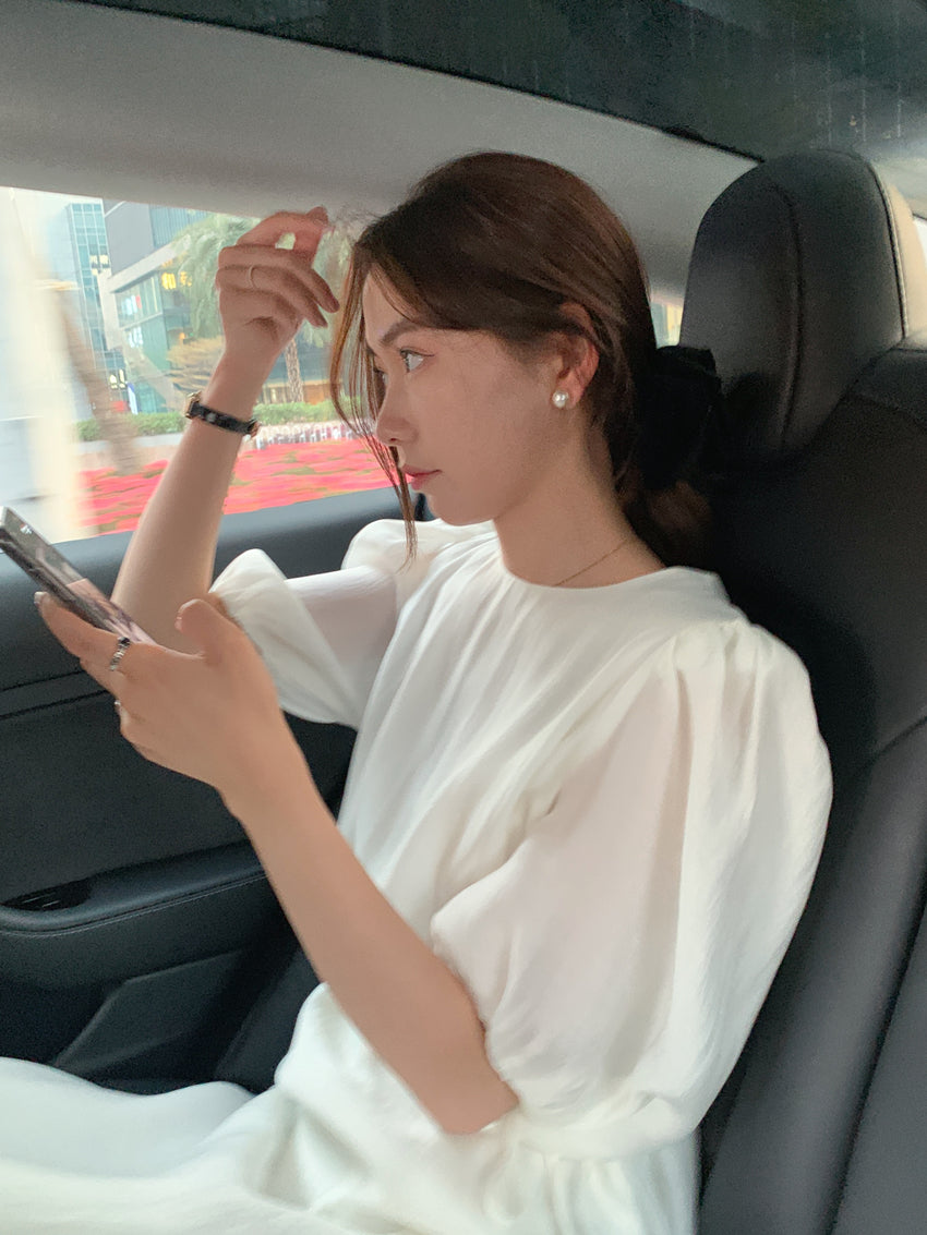 CGB1189-57B 復古泡泡袖鏤空設計系帶連衣裙(4色)