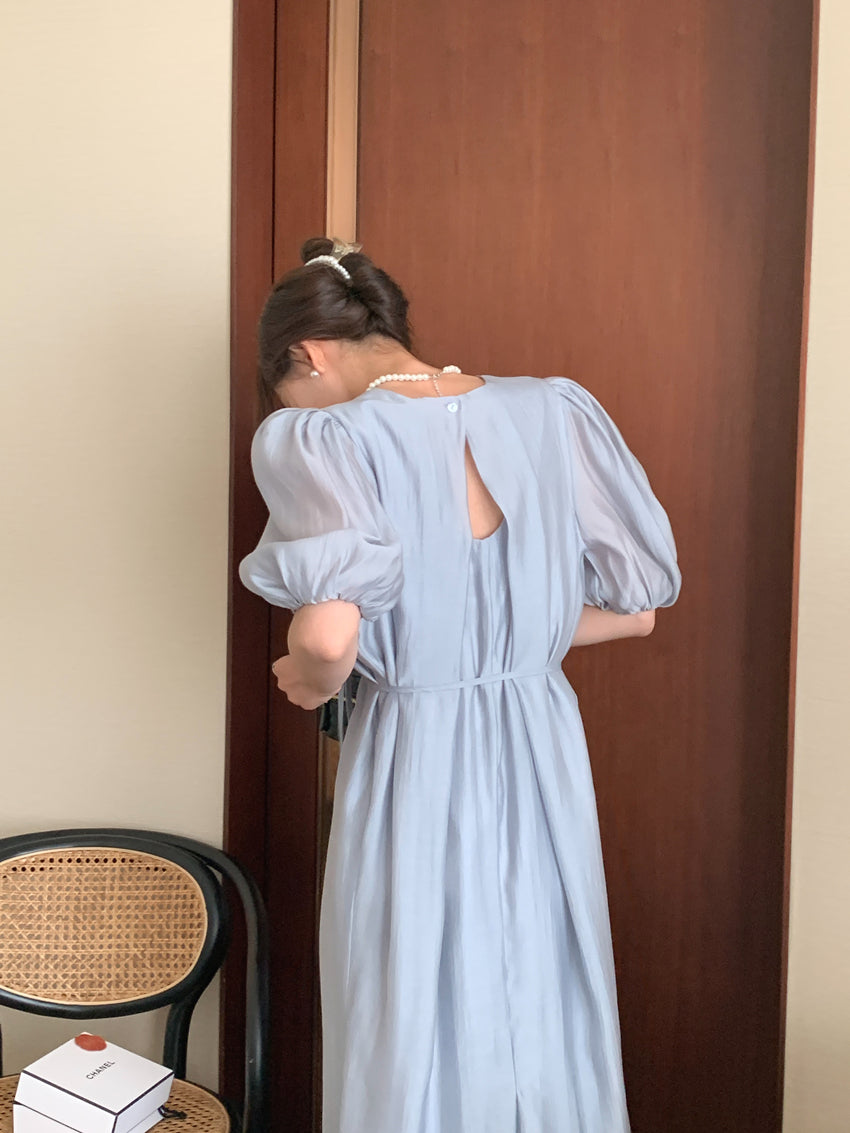 CGB1189-57B 復古泡泡袖鏤空設計系帶連衣裙(4色)