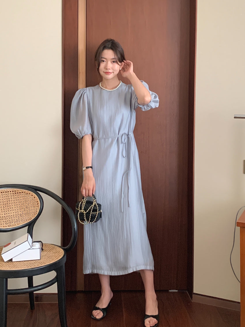 CGB1189-57B 復古泡泡袖鏤空設計系帶連衣裙(4色)