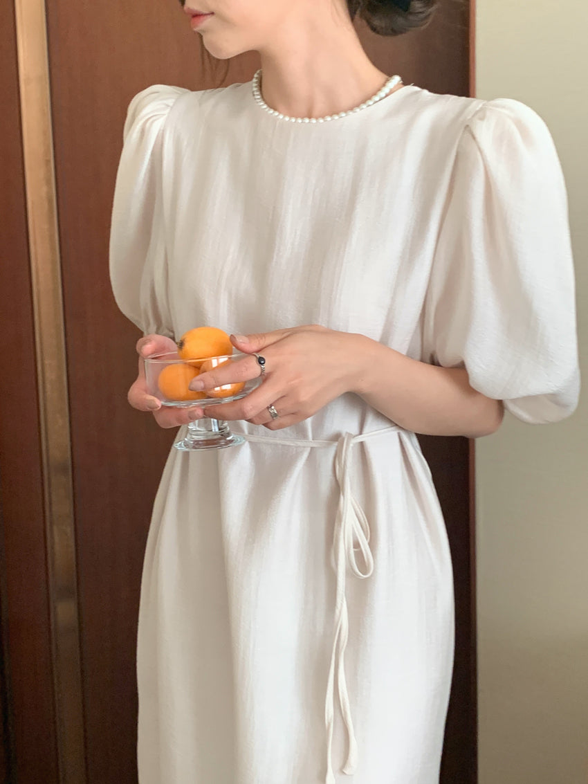 CGB1189-57B 復古泡泡袖鏤空設計系帶連衣裙(4色)