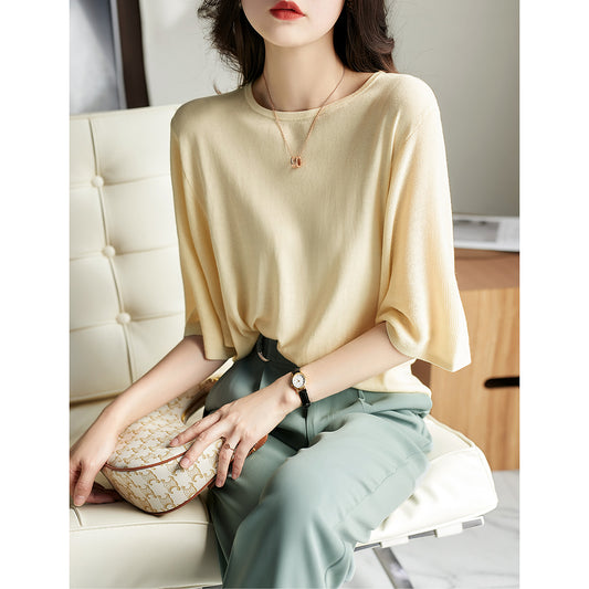 CGEA1709-67B 夏季圓領落肩蝙蝠袖針織套衫(4色)